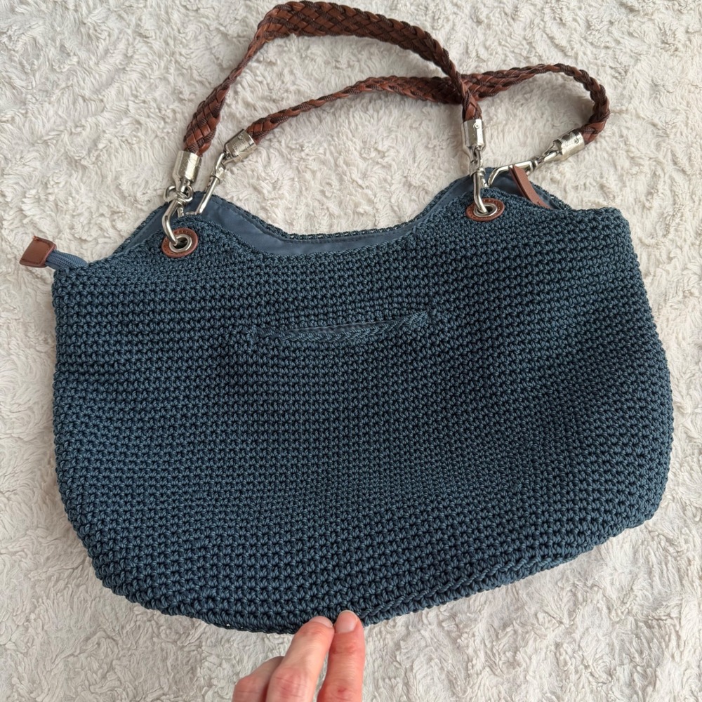 The Sak Indio Crochet Shoulder Bag Indigo Blue Braided Strap Hobo Purse Handbag - Picture 12 of 17